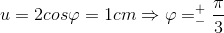 u=2cos\varphi =1cm\Rightarrow \varphi =_{-}^{+}\frac{\pi }{3}