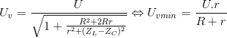 U_{v}=\frac{U}{\sqrt{1+\frac{R^{2}+2Rr}{r^{2}+(Z_{L}-Z_{C})^{2}}}}\Leftrightarrow U_{vmin}=\frac{U.r}{R+r}