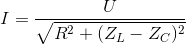I=\frac{U}{\sqrt{R^{2}+(Z_{L}-Z_{C})^{2}}}