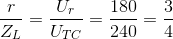\frac{r}{Z_{L}}=\frac{U_{r}}{U_{TC}}=\frac{180}{240}=\frac{3}{4}