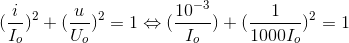 (\frac{i}{I_{o}})^{2}+(\frac{u}{U_{o}})^{2}=1\Leftrightarrow (\frac{10^{-3}}{I_{o}})+(\frac{1}{1000I_{o}})^{2}=1