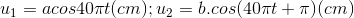 u_{1}=acos40\pi t(cm);u_{2}=b.cos(40\pi t+\pi )(cm)