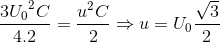 \frac{3{U_{0}}^{2}C}{4.2}=\frac{u^{2}C}{2}\Rightarrow u=U_{0}\frac{\sqrt{3}}{2}