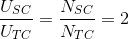 \frac{U_{SC}}{U_{TC}}=\frac{N_{SC}}{N_{TC}}=2