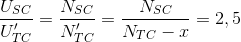 \frac{U_{SC}}{U_{TC}'}=\frac{N_{SC}}{N_{TC}'}=\frac{N_{SC}}{N_{TC}-x}=2,5