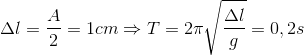 \Delta l=\frac{A}{2}=1cm\Rightarrow T=2\pi \sqrt{\frac{\Delta l}{g}}=0,2s