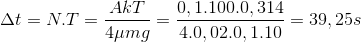 \Delta t=N.T=\frac{AkT}{4\mu mg}=\frac{0,1.100.0,314}{4.0,02.0,1.10}=39,25s