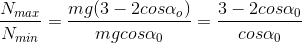 \frac{N_{max}}{N_{min}}=\frac{mg(3-2cos\alpha _{o})}{mgcos\alpha _{0}}=\frac{3-2cos\alpha _{0}}{cos\alpha _{0}}