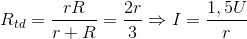 R_{td}=\frac{rR}{r+R}=\frac{2r}{3}\Rightarrow I=\frac{1,5U}{r}