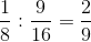 \frac{1}{8}:\frac{9}{16}=\frac{2}{9}