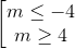 \left [ \begin{matrix} m\leq -4 & \\ m\geq 4 & \end{matrix}