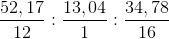 \frac{52,17}{12}:\frac{13,04}{1}:\frac{34,78}{16}