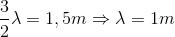 \frac{3}{2}\lambda =1,5m\Rightarrow \lambda =1m
