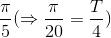 \frac{\pi }{5}(\Rightarrow \frac{\pi }{20}=\frac{T}{4})