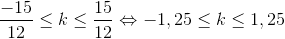 \frac{-15}{12}\leq k\leq \frac{15}{12}\Leftrightarrow -1,25\leq k\leq 1,25