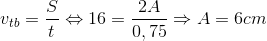 v_{tb}=\frac{S}{t}\Leftrightarrow 16=\frac{2A}{0,75}\Rightarrow A=6cm