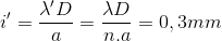 i'=\frac{\lambda 'D}{a}=\frac{\lambda D}{n.a}=0,3mm