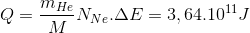 Q= \frac{m_{He}}{M}N_{Ne}.\Delta E= 3,64.10^{11}J