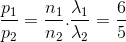\frac{p_{1}}{p_{2}}=\frac{n_{1}}{n_{2}}.\frac{\lambda _{1}}{\lambda _{2}}=\frac{6}{5}