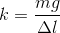 k=\frac{mg}{\Delta l}