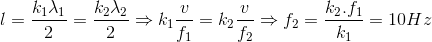 l=\frac{k_{1}\lambda _{1}}{2}=\frac{k_{2}\lambda _{2}}{2}\Rightarrow k_{1}\frac{v}{f_{1}}=k_{2}\frac{v}{f_{2}}\Rightarrow f_{2}=\frac{k_{2}.f_{1}}{k_{1}}=10Hz