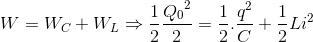 W=W_{C}+W_{L}\Rightarrow \frac{1}{2}\frace_Q_{0^{2}}{2}=\frac{1}{2}.\frac{q^{2}}{C}+\frac{1}{2}Li^{2}