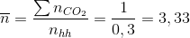 \overline{n} =\frac{\sum n_{CO_{2}}}{n_{hh}}=\frac{1}{0,3} =3,33