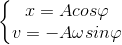 \left\{\begin{matrix} x =Acos\varphi & \\ v=-A\omega sin\varphi & \end{matrix}\right.