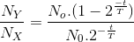 \frac{N_{Y}}{N_{X}}=\frac{N_{o}.(1-2^{\frac{-t}{T}})}{N_{0}.2^{-\frac{t}{T}}}