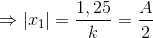 \Rightarrow |x_{1}|=\frac{1,25}{k}=\frac{A}{2}