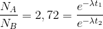 \frac{N_{A}}{N_{B}}=2,72=\frac{e^{-\lambda t_{1}}}{e^{-\lambda t_{2}}}