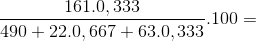 \frac{161.0,333}{490 + 22.0,667 + 63.0,333}.100 =