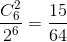 \frac{C_{6}^{2}}{2^{6}}=\frac{15}{64}