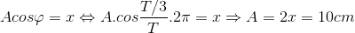 Acos\varphi =x\Leftrightarrow A.cos\frac{T/3}{T}.2\pi =x\Rightarrow A=2x=10cm