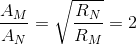 \frac{A_{M}}{A_{N}}=\sqrt{\frac{R_{N}}{R_{M}}}=2