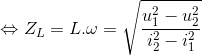 \Leftrightarrow Z_{L}=L.\omega =\sqrt{\frac{u_{1}^{2}-u_{2}^{2}}{i_{2}^{2}-i_{1}^{2}}}