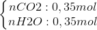 \left\{\begin{matrix} nCO2 : 0,35 mol & \\ nH2O : 0,35 mol & \end{matrix}\right.