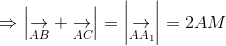 Rightarrow left | underset{AB}{ ightarrow} + underset{AC}{ ightarrow}  ight | = left | underset{AA_{1}}{ ightarrow}  ight |=2AM