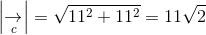 \left | \underset{c}{\rightarrow} \right | = \sqrt{11^{2} + 11^{2}} = 11\sqrt{2}