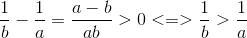 \frac{1}{b}-\frac{1}{a}=\frac{a-b}{ab}>0<=>\frac{1}{b}>\frac{1}{a}