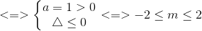 <=>\left\{\begin{matrix} a=1>0\\ \bigtriangleup \leq 0 \end{matrix}\right.<=>-2\leq m\leq 2