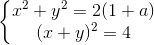 left{egin{matrix} x^{2}+y^{2}=2(1+a)\(x+y)^{2}=4 end{matrix}
ight.