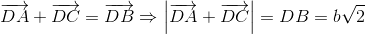 overrightarrow{DA}+overrightarrow{DC}=overrightarrow{DB}Rightarrow left | overrightarrow{DA}+overrightarrow{DC} 
ight |=DB=bsqrt{2}