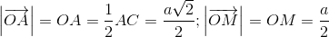 left | overrightarrow{OA} 
ight |=OA=frac{1}{2}AC=frac{asqrt{2}}{2}; left | overrightarrow{OM} 
ight |=OM=frac{a}{2}