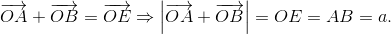 overrightarrow{OA}+overrightarrow{OB}=overrightarrow{OE}Rightarrow left | overrightarrow{OA}+overrightarrow{OB} 
ight |=OE=AB=a.