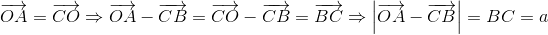 overrightarrow{OA}=overrightarrow{CO}Rightarrow overrightarrow{OA}-overrightarrow{CB}=overrightarrow{CO}-overrightarrow{CB}=overrightarrow{BC}Rightarrow left | overrightarrow{OA}-overrightarrow{CB} 
ight |=BC=a