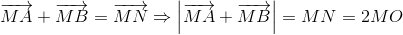 overrightarrow{MA}+overrightarrow{MB}=overrightarrow{MN}Rightarrow left |overrightarrow{MA}+overrightarrow{MB}
ight |=MN=2MO