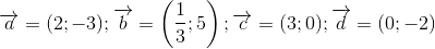 overrightarrow{a}=(2;-3);overrightarrow{b}=left ( frac{1}{3};5 
ight );overrightarrow{c}=(3;0); overrightarrow{d}=(0;-2)