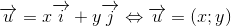 overrightarrow{u}=xoverrightarrow{i}+yoverrightarrow{j}Leftrightarrow overrightarrow{u}=(x;y)