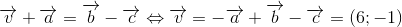 overrightarrow{v}+overrightarrow{a}=overrightarrow{b}-overrightarrow{c}Leftrightarrow overrightarrow{v}=-overrightarrow{a}+overrightarrow{b}-overrightarrow{c}=(6;-1)